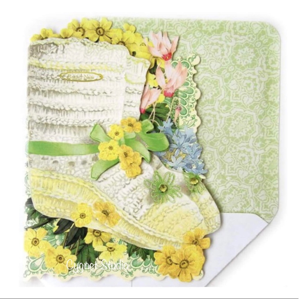 Punch Studio Vintage Crochet Baby Bootie Die-Cut Dimensional Note Card
